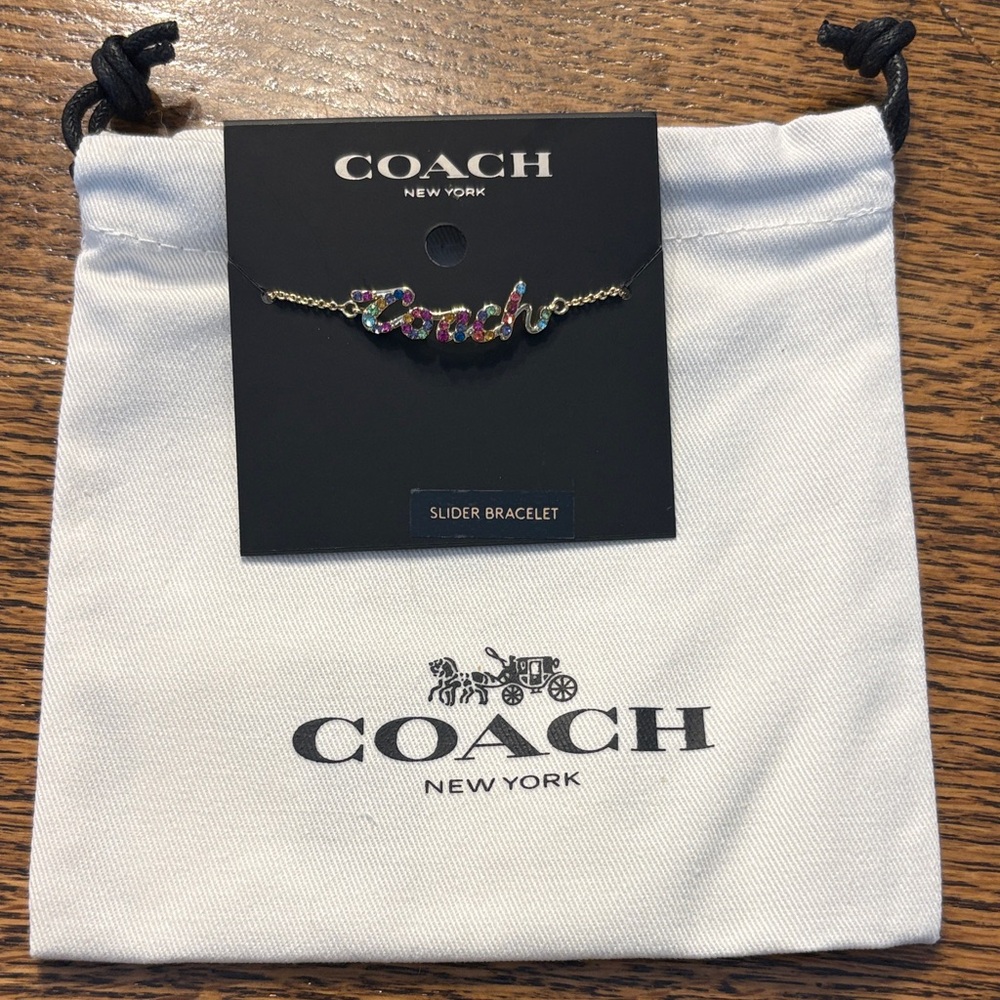 Coach Multicolor Crystal Script Slider Bracelet - Gold Chain